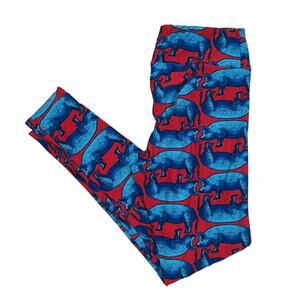 Lularoe Buttery Soft Leggings Size TC Tall & Curvy Red and Blue Pig Print